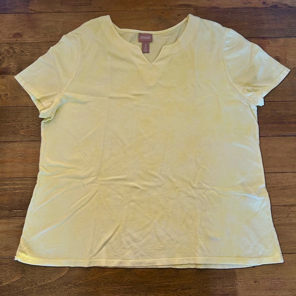 Chico's subtle Tie Dye Lemon Short Sleeve Basic Tee Soft Cotton/Modal blend - Picture 4 of 10